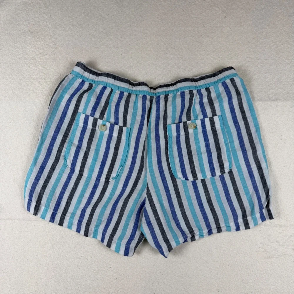 Liz Claiborne Blue Striped‎ Linen Blend Drawstring Shorts Womens Small Pocketed